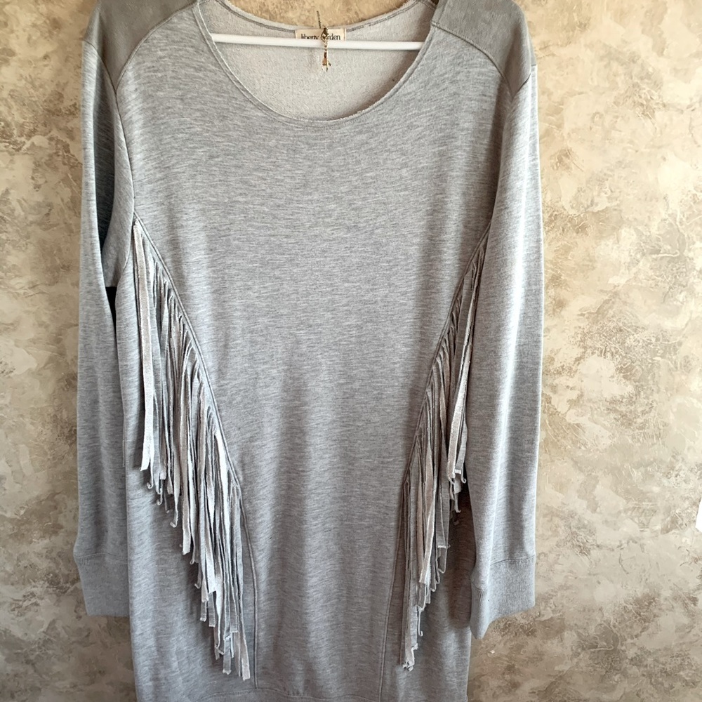Anthropology Liberty Garden soft cotton gray dress fringe woman M